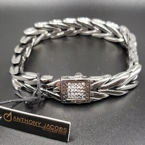 Anthony Jacobs Stainless Steel with Simulated Diamond Clasp 9" Bracelet